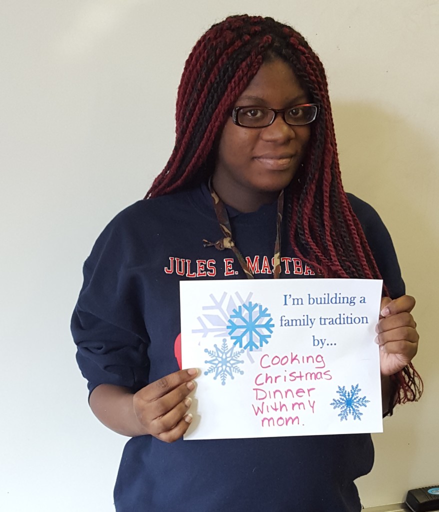 "Cooking Christmas dinner with my mom." A.H.